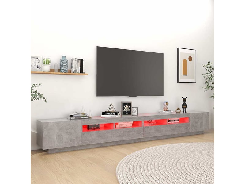  Meuble tv - banc tv - meuble de rangement avec lumières led gris béton 300x35x40 cm  - Conforama D