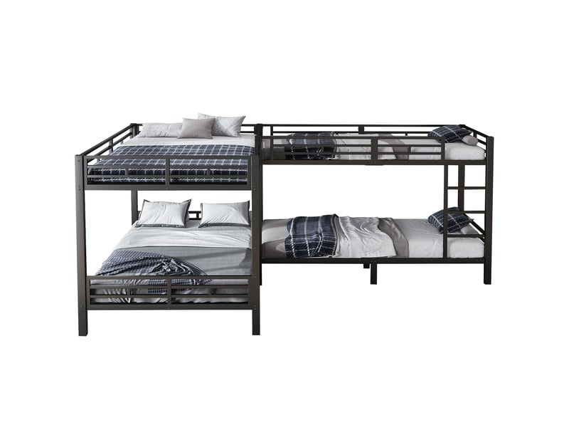  Lit superposé en métal noir 90x200 et 140x200 cm avec échelle à 3 marches  - Conforama A
