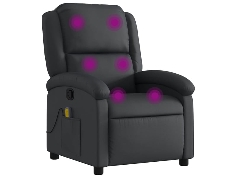 Fauteuil de relaxation tv fonction massage inclinable 6 points de massage en cuir véritable noir dec027028 - Conforama B