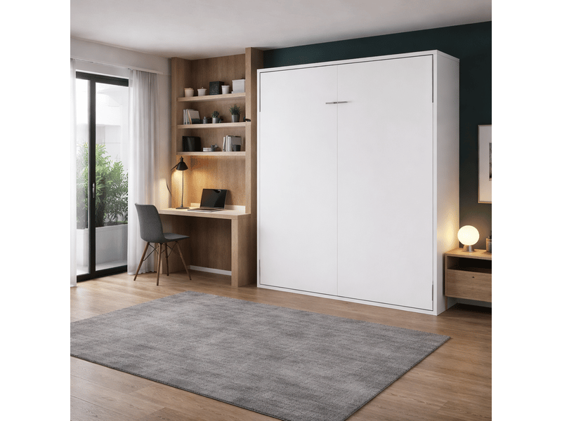 Lit mural escamotable blanc 160x200 cm - armoire lit à ouverture manuelle - matelas nuage 160x200 cm PACK-LTM01WB+M101 160/200 - Conforama C