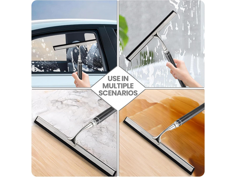 Grattoir de douche noir & argent, 153 cm, pour vitres, douche, miroirs, cuisine, design long manche - Conforama D
