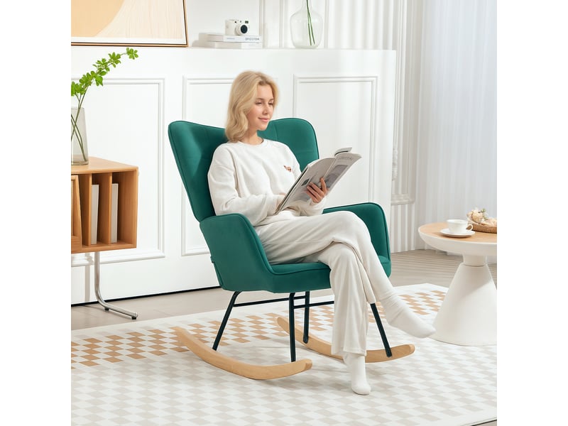  Fauteuil à bascule rocking chair revêtement en velous structure en acier vert 71 x 98 x 101 cm  - Conforama A