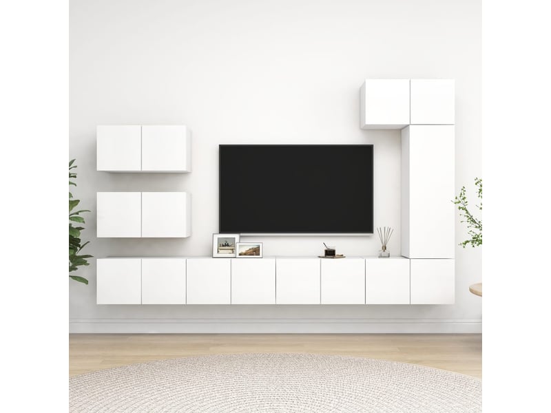 Ensemble de meubles tv ; bancs tv ; armoires tv 8 pcs blanc bois d'ingénierie  - Conforama C