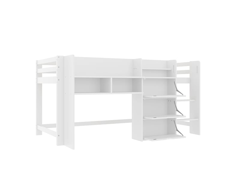 Lit surélevé forme maison avec rangements et espace de jeu, blanc, 90x200 cm - Conforama D
