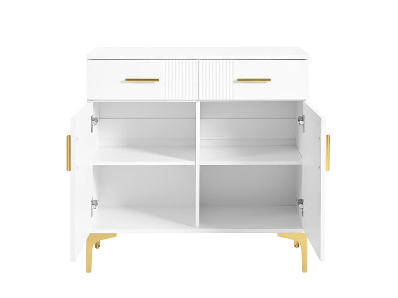  Commode moderne 2 tiroirs et 2 portes, meuble de rangement, poignées et pieds en métal, l80 x p35 x h79,5 cm, blanc  - Conforama E
