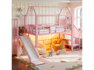 Lit surélevé 90x200 cm <strong>OKMYHOME</strong>  <strong></strong> coloris rose