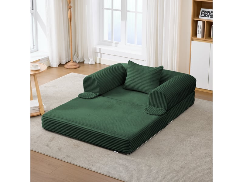  Fauteuil convertible lit vert - canapé single 120x85x65cm tissu côtelé rembourré salon  - Conforama B