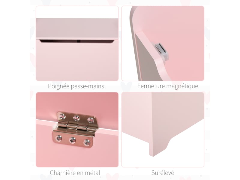  Coffres à jouets pour enfants boîte à jouets malle de rangement dim. 60l x 40l x 48h cm rose vérin pneumatique mdf  - Conforama W