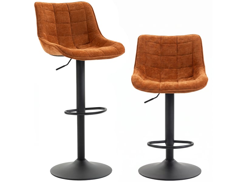  Ensemble de 2 tabourets de bar pivotants et réglables avec base en métal et dossier en velours, orange  - Conforama A