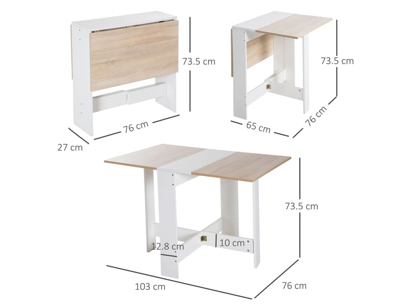  Table de salle à manger extensible et pliante en bois de chêne blanc, dimensions 103 × 76 × 73,5 cm  - Conforama E