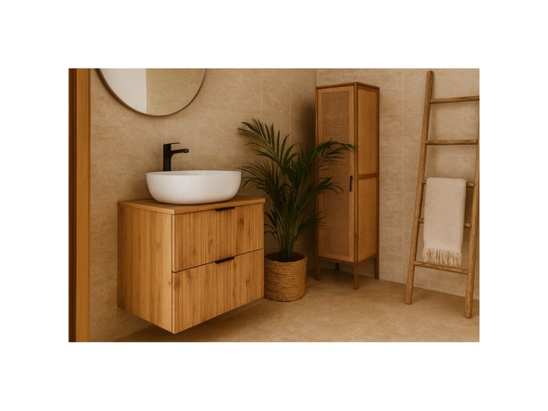  Ensemble de salle de bain noxera 60 cm – chêne wotan – meuble sous vasque avec plan pour vasque et vasque  - Conforama B