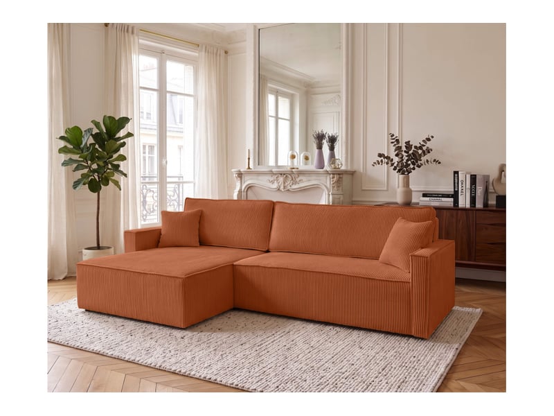  Farah - canapé d'angle max réversible et convertible 5 places accoudoirs slim en velours côtelé  - Conforama B