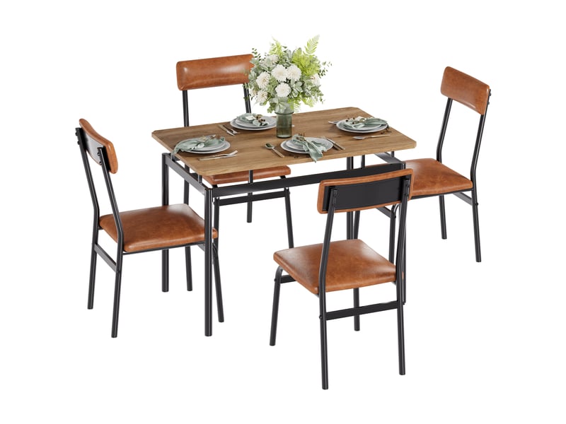  Ensemble de salle à manger 5 pièces – table rectangulaire en bois avec plateau motif bois et 4 chaises rembourrées pu – marron cBc-mULI2wKV-WYp3-bk7 - Conforama A