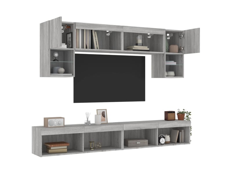 Meuble tv - unités murales tv avec led 6 pcs gris sonoma bois d'ingénierie - Conforama E