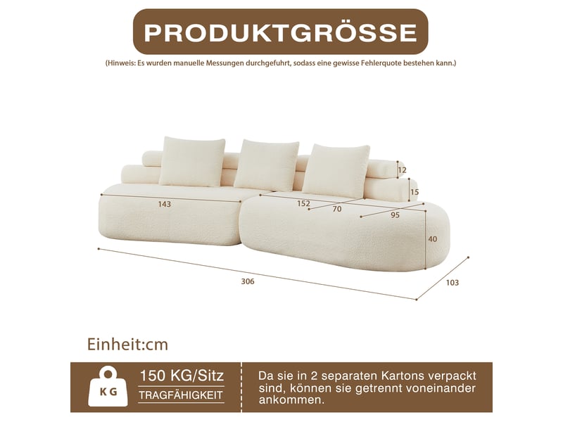 Canapé modulable, canapé de salon, en chenille, crème, forme incurvée, mobilier pour espace de vie, pour salon et séjour - Conforama W