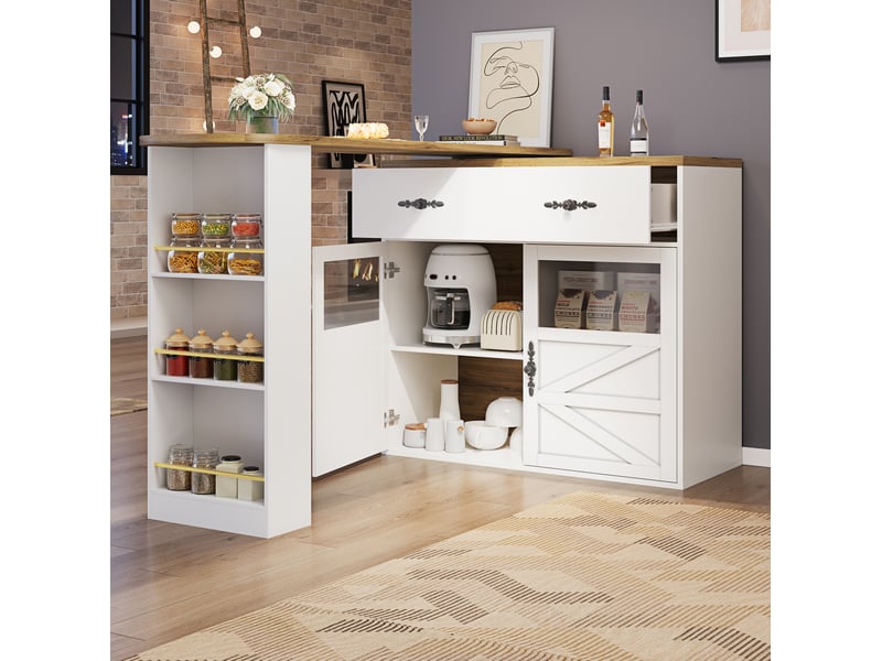  Table de bar extensible modenvie 138-204 x 39 x 104 cm pivotante avec rangement en mdf blanc  - Conforama B
