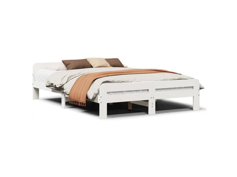 Lit double- lit adulte - cadre de lit sans matelas blanc 140x190 cm bois de pin massif - Conforama A