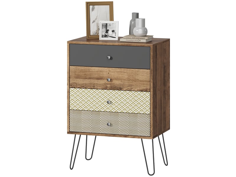  Commode à 4 tiroirs, pieds épingle en acier, style bohème, 60 x 39 x 86 cm, multicolore  - Conforama B