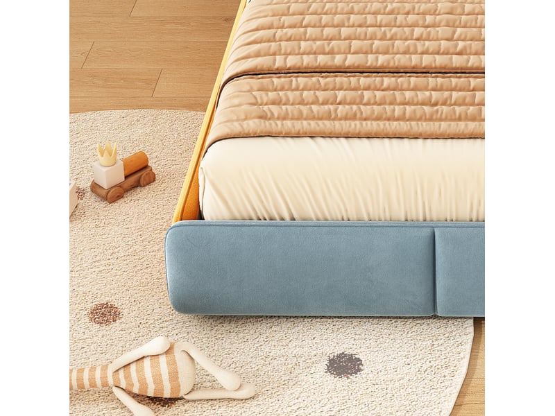  Lit enfant, 90x200 cm, espace nuit, avec côtés surélevés design patchwork bas multicolore, matelas non inclus, bois  - Conforama E