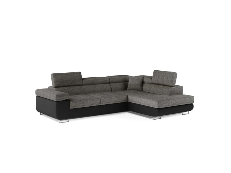 Canapé d'angle convertible menton gris bouclé – 4 places avec coffre et têtières - Conforama A