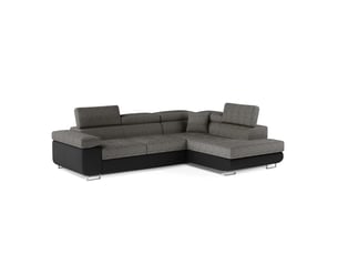 Canapé d'angle convertible menton gris bouclé – 4 places avec coffre et têtières