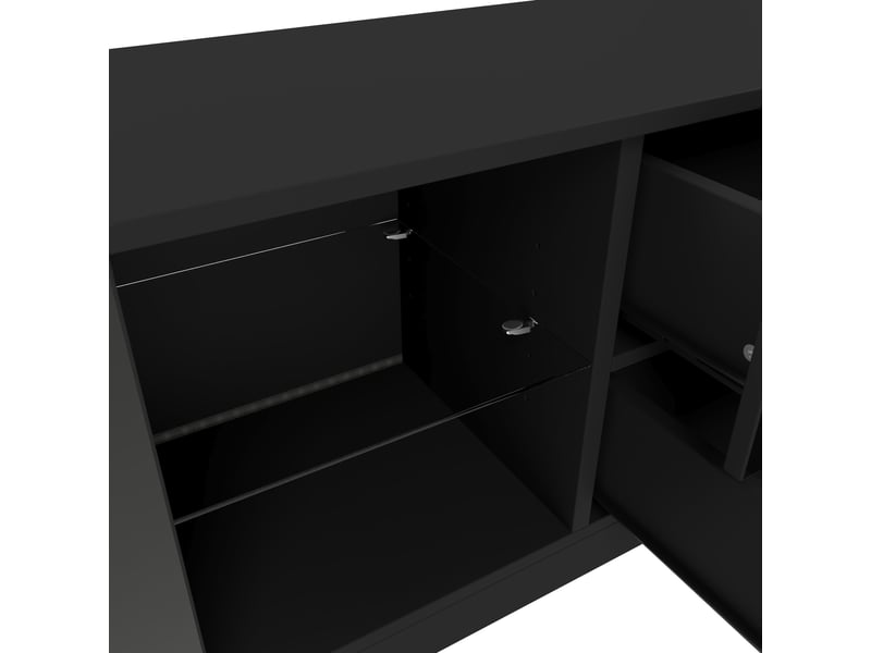  Meuble tv noir brillant 160x40x52 cm, led éclairage, écran jusqu’à 65 pouces — rangement et design contemporain  - Conforama E