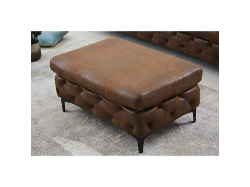 Pouf velena marron capitonné – pouf baroque en microfibre avec structure en bois massif - Conforama B
