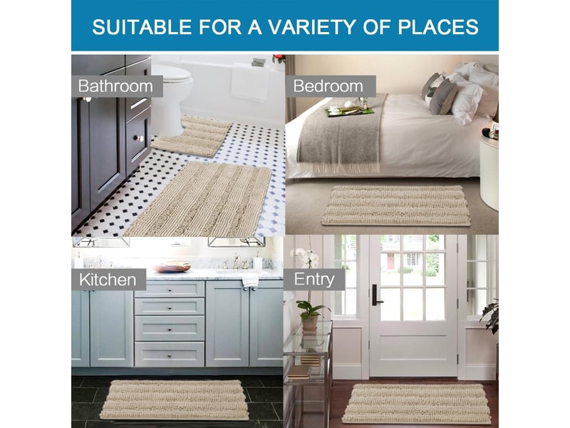  Tapis de bain blanc 43 x 61 cm + 51 x 81 cm, lot de 2, en chenille extra épaisse antidérapante  - Conforama D