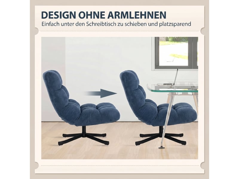  Fauteuil pivotant 360 degrés bleu foncé, assise lounge sans accoudoirs en chenille, confort pour salon et bureau  - Conforama B