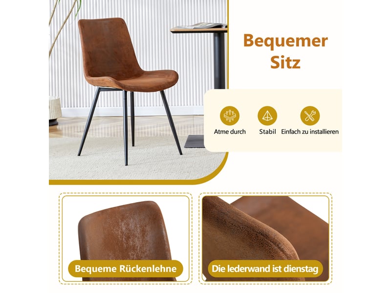  Ensemble table à manger rectangulaire 160 cm avec 4 chaises, étagère intégrée, plateau mdf, tissu marron et métal noir  - Conforama D