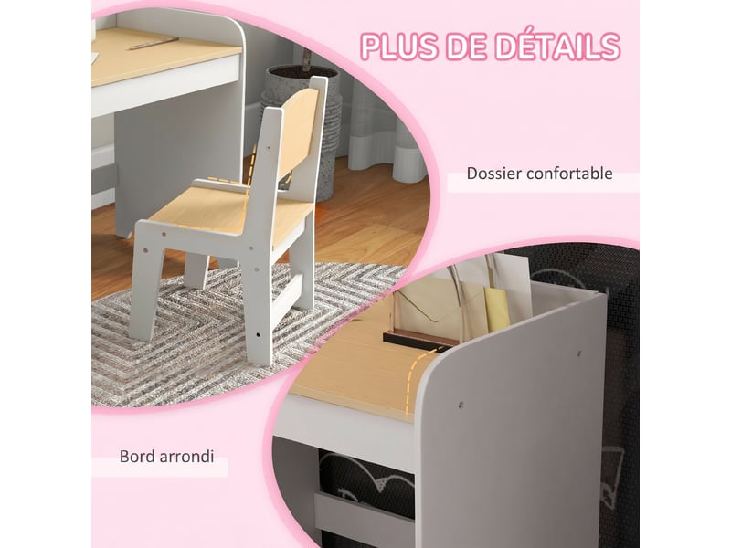  Bureau enfant avec chaise, table enfant avec tiroir, placard et large plateau, 80 x 39 x 59 cm, pour 3 à 6 ans, blanc  - Conforama W