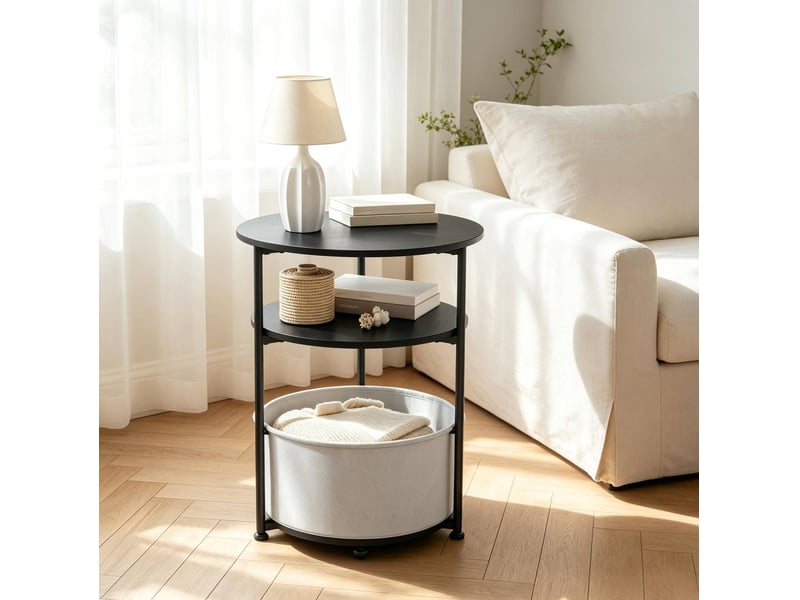  Table d’appoint ronde noire – table basse avec panier de rangement – ø 43 x h 56 cm  - Conforama C