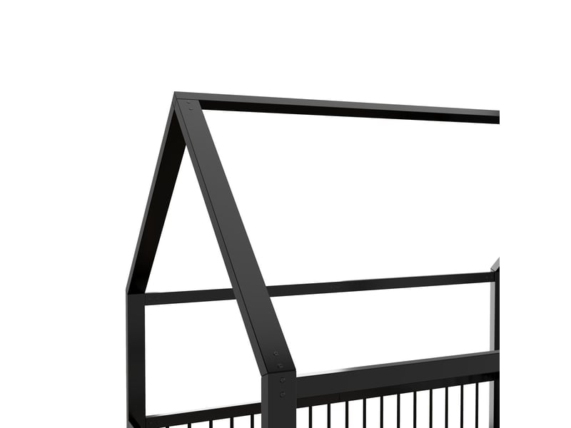  Lit cabane enfant 140x200, garde-corps sécurité lit enfant, structure métal robuste, cadre forme maison, coloris noir  - Conforama D