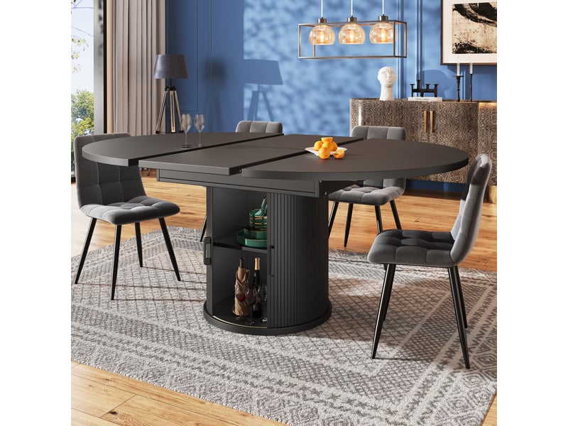  Table salle à manger, table ronde extensible  pour 6 personnes, noir FC - Conforama E