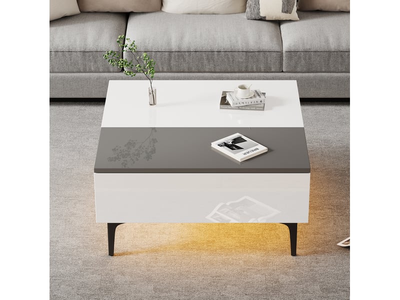  Table basse relevable avec 1 tiroir, niches de rangement et led pour salon, en mdf, style moderne, 70 × 70 × 35 cm  - Conforama B