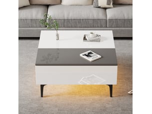 Table basse relevable avec 1 tiroir, niches de rangement et led pour salon, en mdf, style moderne, 70 × 70 × 35 cm