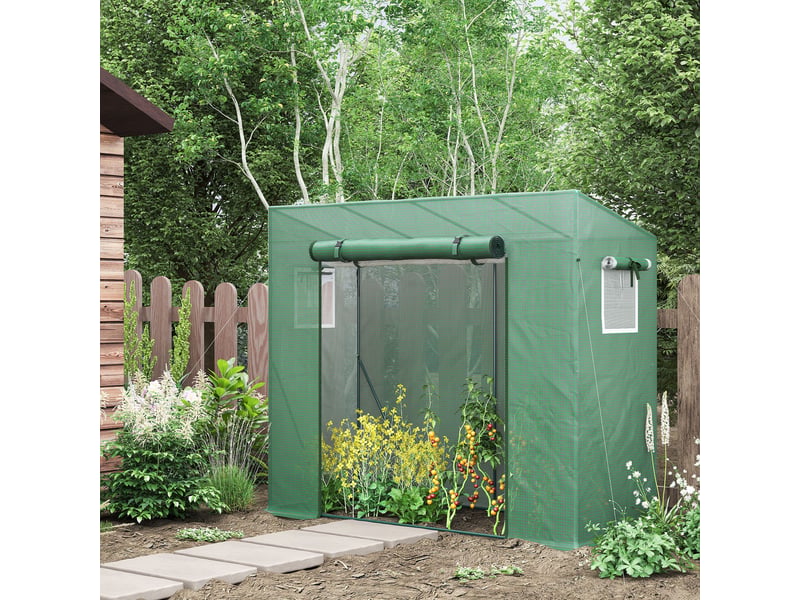  Serre de jardin anti-uv 2 fenêtres moustiquaires + barres renforcement 200l x 77l x 169h cm acier pe vert  - Conforama C