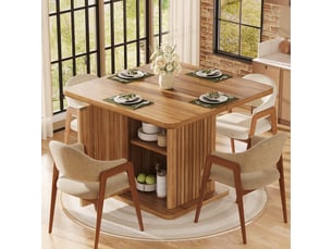 Table à manger, 80 cm, carré(e), mdf, naturel, rangement intégré pratique, rangement fonctionnel, mobilier gain de place