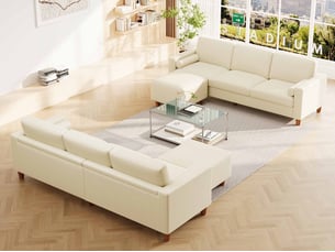 Canapé d'angle réversible fixe NECHE 234x87x88 3 places Cuir / Microfibre beige