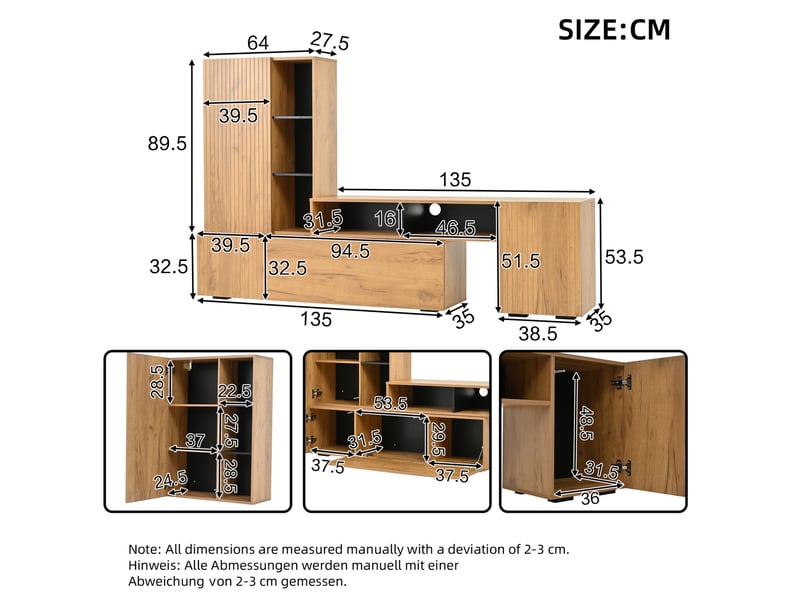  Ensemble meuble tv avec vitrine chêne et noir, longueur réglable 174-265 cm  - Conforama E