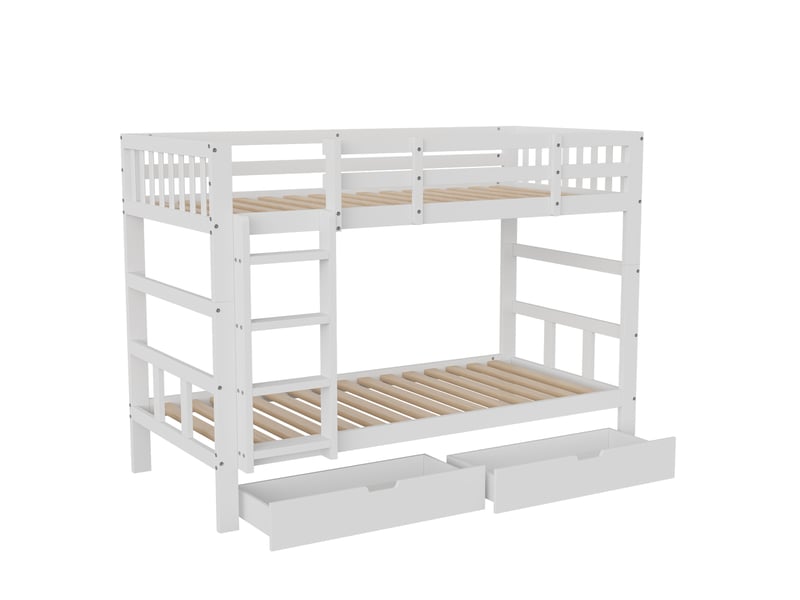  Lit superposé 90 x 200 cm séparable en 2 lits simples - 2 tiroirs de rangement sur roulettes - échelle latérale fixe - 2 sommiers à lattes inclus - modèle modulable 2 en 1 - cadre de lit enfant pour chambre d'enfant ou d'ado mod…  - Conforama W