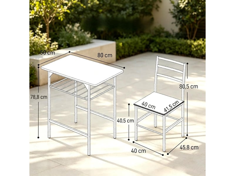  Ensemble table et 2 chaises gain de place 80x50 cm, marron rustique et noir  - Conforama C