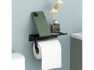 Porte-papier toilette mural en aluminium noir, avec étagère, fixation vis ou adhésif - pour salle de bain & cuisine