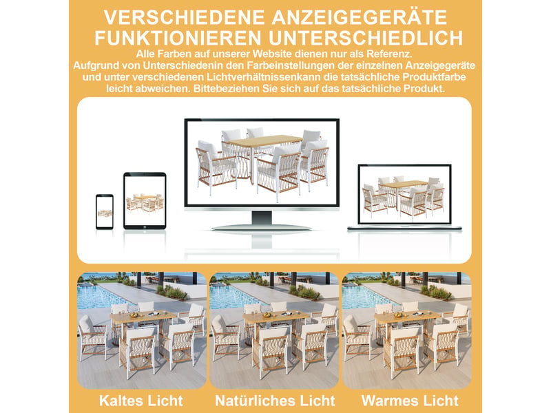  Ensemble table et chaise de jardin avec 1 table et 6 chaises - coussins inclus pour terrasse - métal, rotin pe et polyester - beige, marron et naturel  - Conforama E