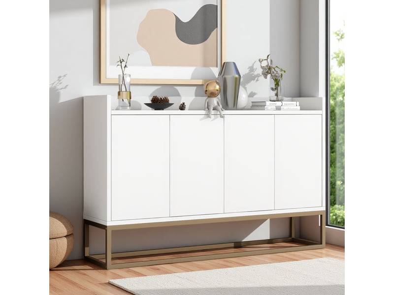  Meuble bas de cuisine 120 cm, buffet de rangement moderne avec 4 portes, étagère réglable et support en métal  - Conforama W