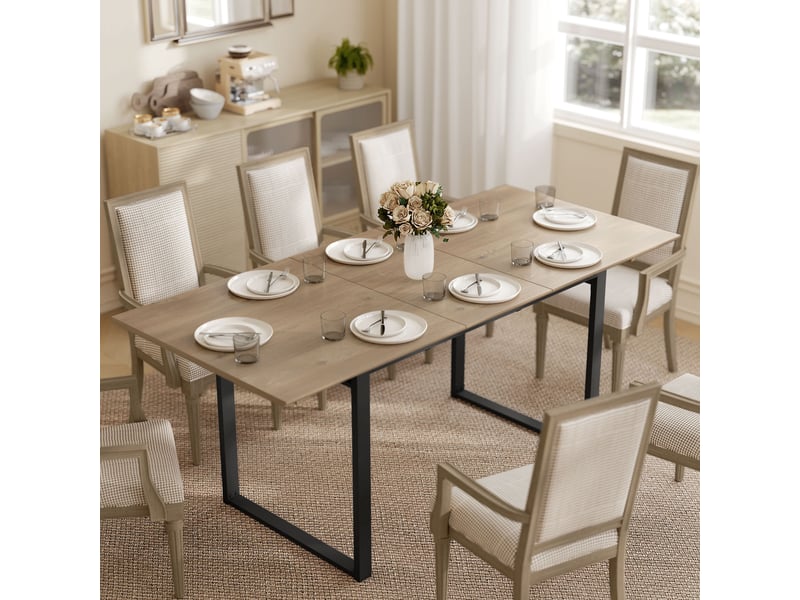 Table à manger extensible rectangle pour 6 à 8 personnes, table de cuisine avec rallonge 140-180 cm, effet bois naturel - Conforama A