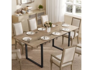 Table à manger extensible rectangle pour 6 à 8 personnes, table de cuisine avec rallonge 140-180 cm, effet bois naturel