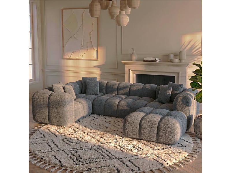  Canapé nuage en u convertible en bouclette gris - alba - morphea  - Conforama B