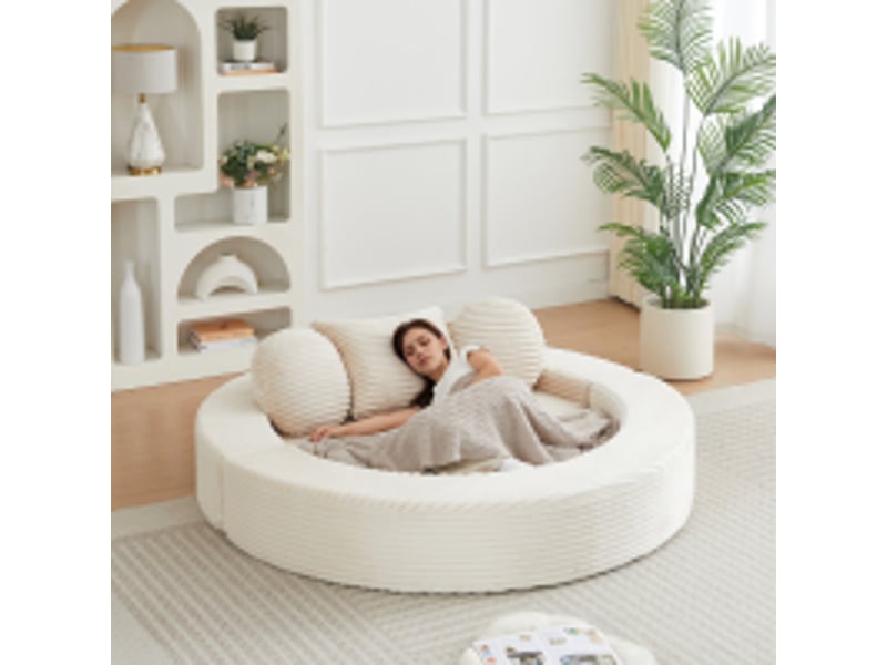  Canapé convertible 4 en 1, canapé modulable, lit de jour rond, 3 coussins, mousse, petits espaces, velours côtelé, beige CozyNest - Conforama A