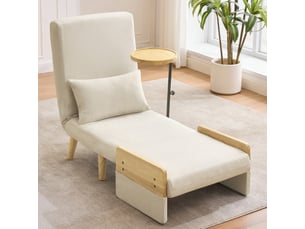 Fauteuil convertible 3-en-1, moderne, avec fonction lit, plateau en bois, fauteuil rembourré pour salon et bureau